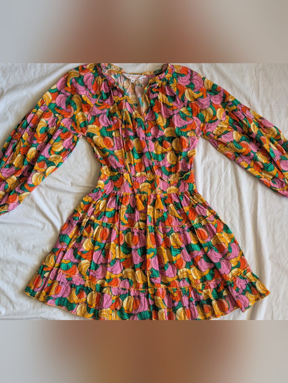 Briton Court Tiered Fruit Cup Mini Dress Golden Haze size xs